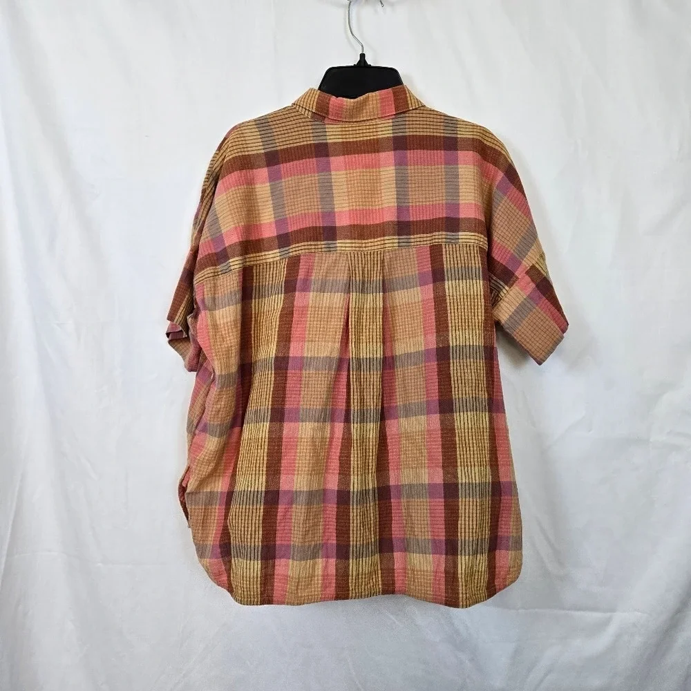 Madewell Women's Neon Madras Plaid Button‎ Short Sleeve Cotton Daily Shirt Small - Picture 5 of 11